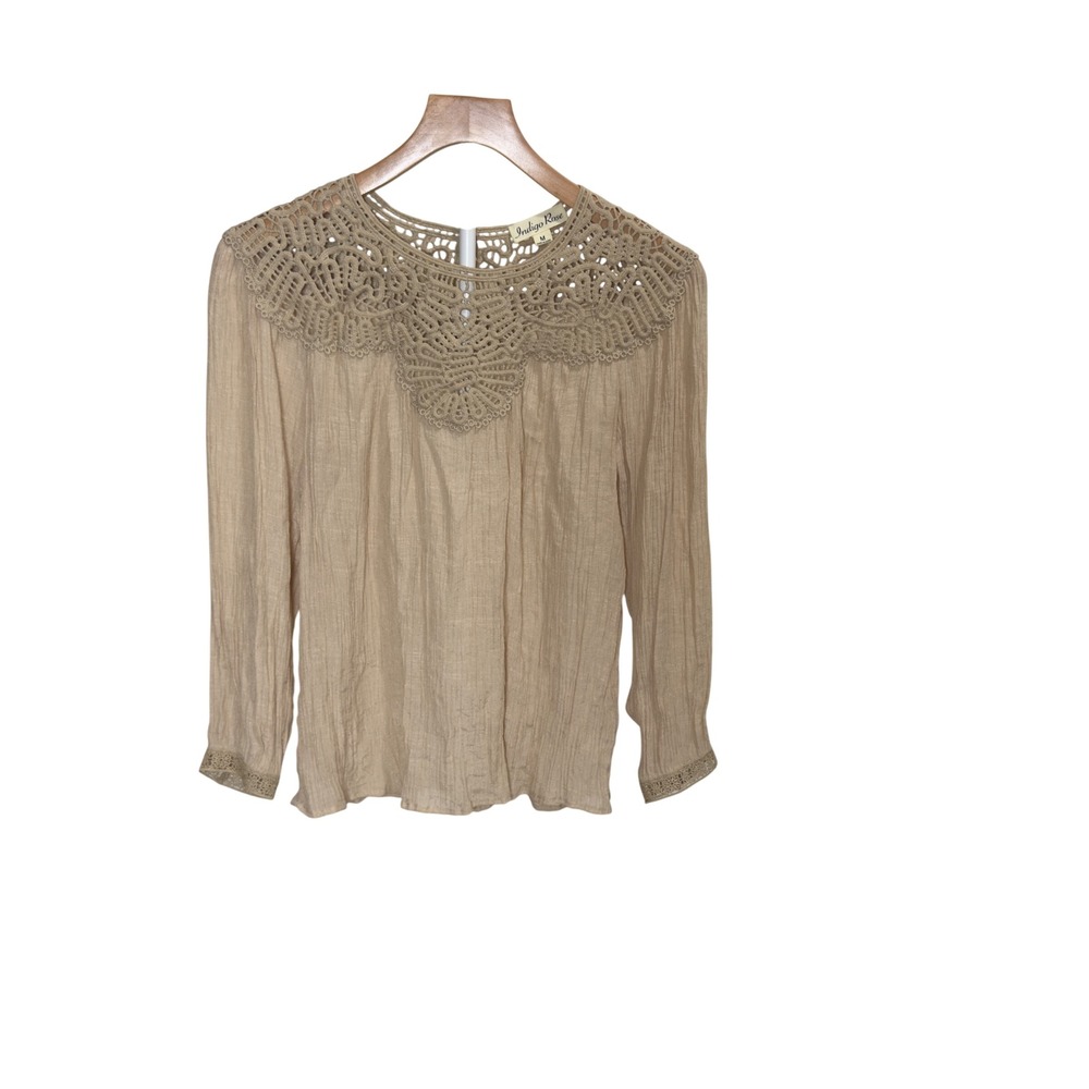 Indigo Rose Crochet Lace Gauze Blouse | Boho Cottagecore Romantic Top‎